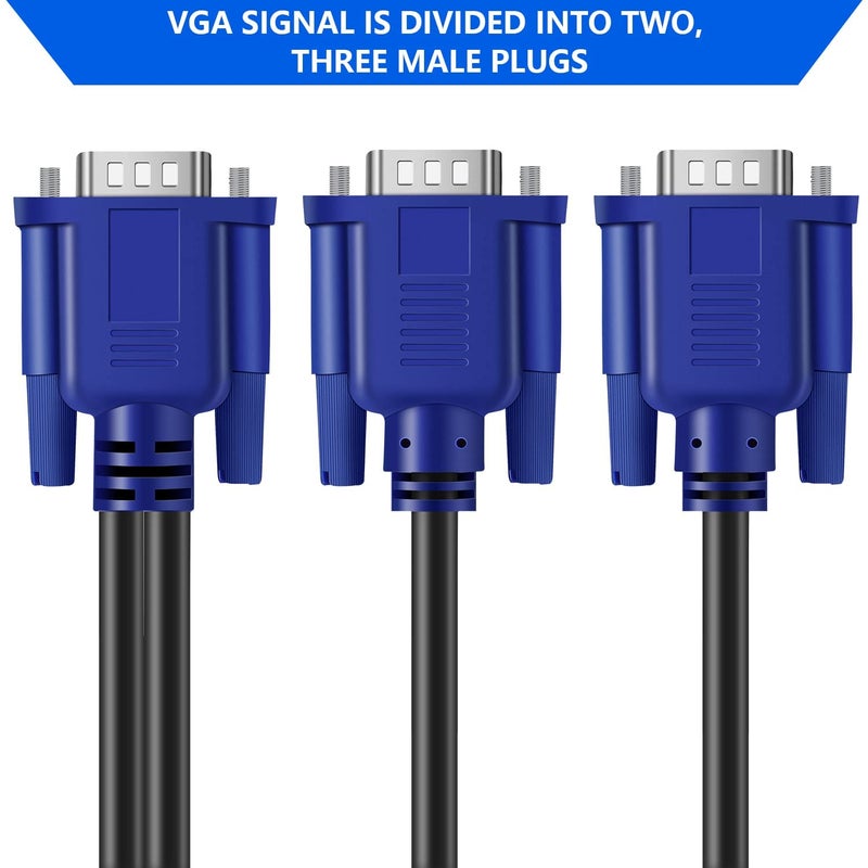 PASOW VGA Splitter Cable (No Screen Extension) 1 Male to 2 Male Dual Monitor Y Adapter 1080P Full HD for projectors, HDTVs, Monitors (5 Feet) - Only for Screen Duplication - Work for Identical Monitor - Image 4